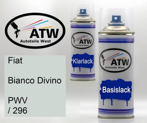 Fiat, Bianco Divino, PWV / 296: 400ml Sprühdose + 400ml Klarlack - Set, von ATW Autoteile West.